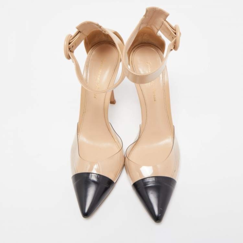 Gianvito Rossi Nude and Black Leather and PVC Ankle Strap Pumps Size 38.5 - Picture 5 of 12